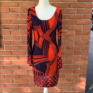 Fitted navy and orange dress